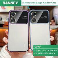 HANNEY สำหรับ OPPO A78 A77 A77S A58 A57 A17 A17K A96 A76 A36 A16 A16S A16K A16E A54 A55 A15 A15S หน้าต่างขนาดใหญ่ ในตัวเคสโทรศัพท์เลนส์เต็มรูปแบบป้องกันด้วยไฟฟ้าเคสใสใสใส TPU นุ่มกันกระแทกฝาครอบด้านหลังเคลือบด้วยไฟฟ้า MM-07