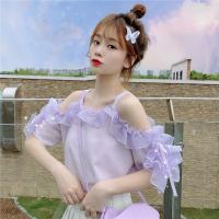 Off Shoulder Blouse Women Short Sleeve Purple Top 2023 Summer Fashion Korean Shirt