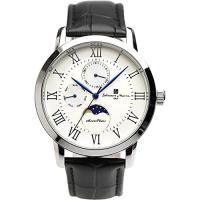 นาฬิกา Salvatore Marra Moon Phase แบบหลายปฏิทิน5 ATM กันน้ำนักธุรกิจชายทางการเข็มขัดหนังรุ่นที่จำกัด SM21106-SSWH สีขาวเงิน