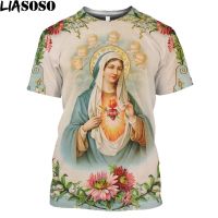 Liasoso เสื้อยืดคอกลม แขนสั้น พิมพ์ลาย Guadalupe Virgin Mary Catholic 3D หรูหรา แฟชั่นฤดูร้อน สไตล์ฮาราจูกุ