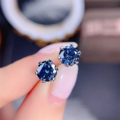 YULEM 2+2CT 8MM Blue Moissanite Snow Shape Earrings Passed Diamond Tester S925 Silver Jewelry Wedding Memorial Party