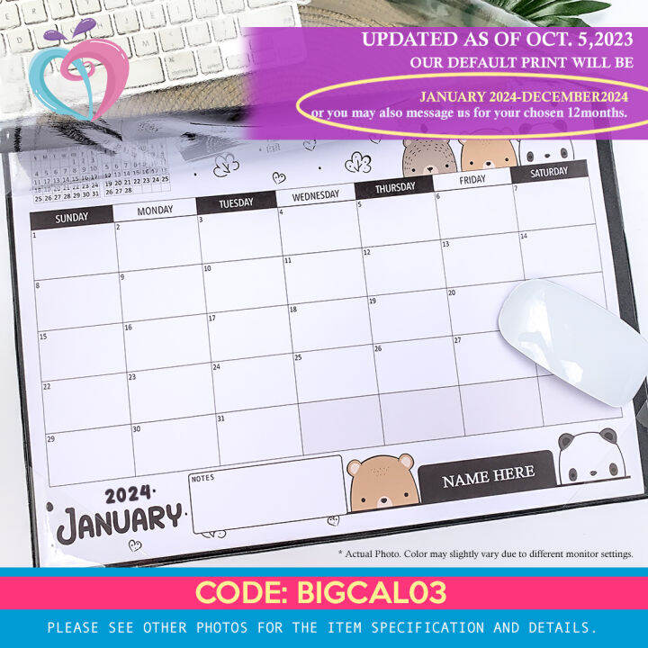 Big Flat Desk Calendar with cute design and FREE NAME for Gifts or ...