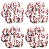 24 Pack 12Inch Red Cherry Flowers Paper Lantern White Round Chinese Japanese Paper Lamp