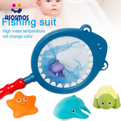 ASM Baby Bath Toy Set Cartoon Animal Swimming Water Toys Squeezing Squeaky Float Bathtub Game for Kid with Fishing Net