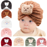 Korean Cartoon Bear Baby Hat Turban Winter Warm Plush Newborn Indian Cap