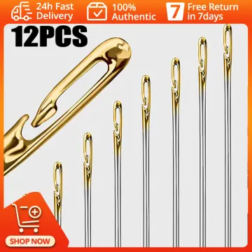 12Pcs Blind Sewing Needles Elderly Big Hole Stainless Steel Self Threading  Needles for Hand Sewing Home DIY Threading Needle