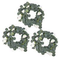 3Pcs 6.5Foot Artificial Eucalyptus Garland with Flower,Faux Silk Eucalyptus Greenery Leaf Hanging Vine for Wedding Decor