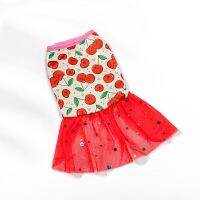 Cute Puppy Kitten Princess Dress Cartoon Cherry Lace Tutu Skirt For Small Medium Dogs Fashion Summer Cats Dogs Dresses Chihuahua Dresses