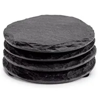 4 PCS Round Slate Black Coasters Handmade Coasters for Drinks, Beverages, Wine Glasses