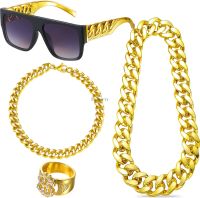 80S 90S Costumes Outfit:90S Hip Hop 80S 90S Costumes For Men Women 90S Outfit For Men Fake Gold Chain 80S Accessories Ecoparty