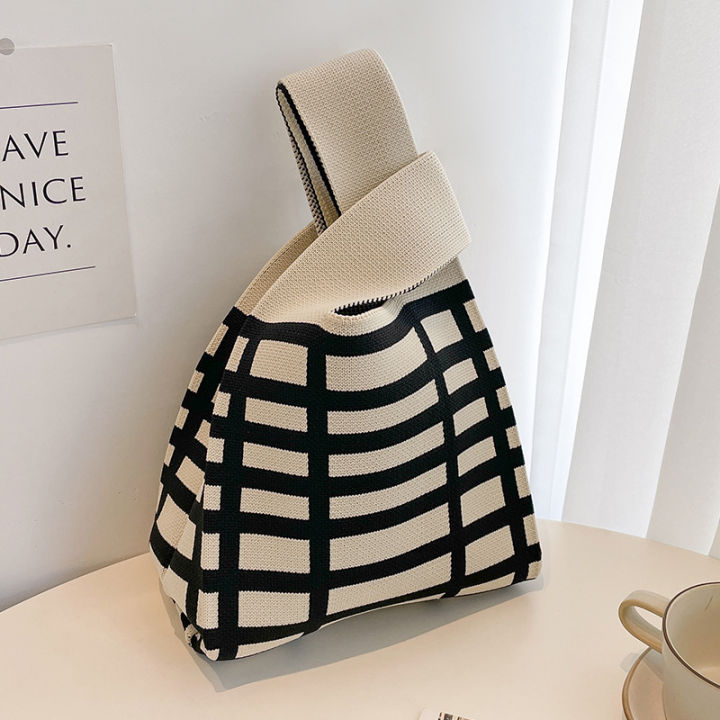 reusable-handmade-knot-casual-bag-mini-stripe-wide-japanese-shopping-color-plaid-wrist-handbag-knit
