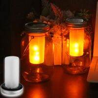 Solar Power Mason Jar Lid Lights LED Flame Lamps Waterproof Dynamic simulation Flame Garden Wedding Christmas Easter Decor