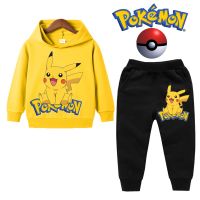 Conjunto de ropa deportiva de algodón con capucha para niño Y niña, sudadera con capucha de Pokémon Pikachu, pantalones, ropa para 2 peces 4 5 6 7 8 9 10 11 12 13 14 Y