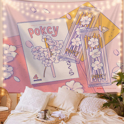 Anime Pink Snacks Wall Hanging Tapestry For Bedroom Home Decor Pinterest Cute Kawaii Room Decor. Aesthetic Room Decor.