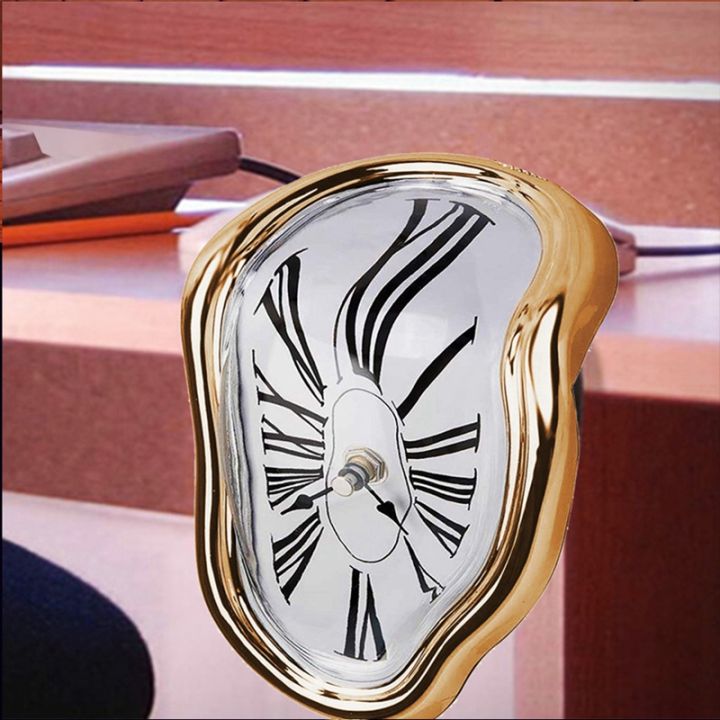 melting-clock-block-type-twisted-clock-melted-clock-for-decorative-home-office-shelf-desk-table-funny-gift-gold