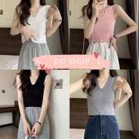 DD SHOPพร้อมส่ง 67005 เสื้อกล้ามถักไหมพรม น่ารัก4สีคิ้ว น่ารักสไตล์เกาหลี