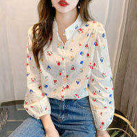 Spring Autumn Women top Single-breasted Casual shirt Korean fashion Long-sleeved Floral Printed blouse