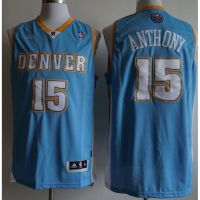 เสื้อคุณภาพสูง ใหม่ กางเกงนักเก็ต NBA Denver สําหรับผู้ชาย เสื้อกีฬาบาสเก็ตบอล ปักลาย Carmelo Anthony สีฟ้า สไตล์เรโทร 15 ชิ้น