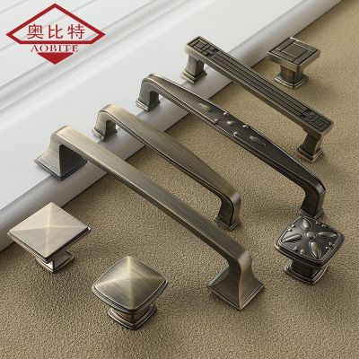 【LZ】▨  AOBT Vintage Antique Green Bronze Cabinet Handles Pulls Handle for Furniture Drawer Knobs Wardrobe Door Pullers Furniture Handle