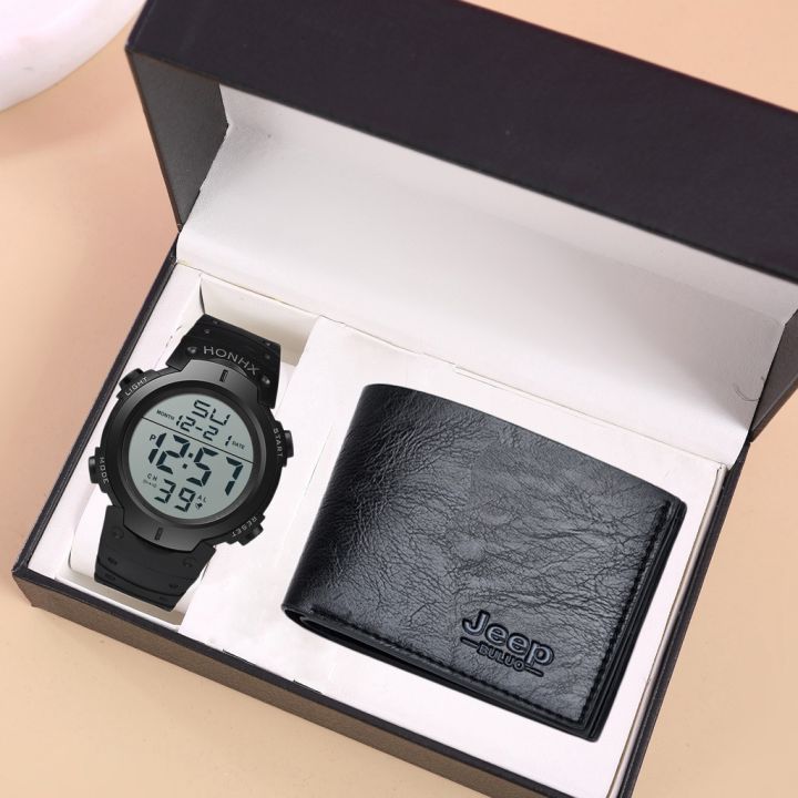 ชุดกระเป๋าสตางค์นาฬิกาข้อมือสำหรับผู้ชาย2ชิ้นของขวัญวันวาเลนไทน์ที่ระลึกสำหรับผู้ชาย