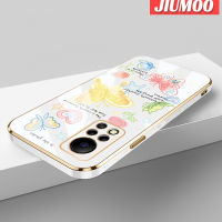 JIUMOO เคสสำหรับ Infinix Hot 11S NFC Hot 11S รูปผีเสื้อการ์ตูนใหม่ขอบด้านข้างชุบสี่เหลี่ยมเคสซิลิโคนกันกระแทกฝาปิดเลนส์เต็มรูปแบบเคสป้องกันกล้อง