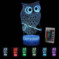 3D LED Acrylic Lamps Owl Model Touch Remote Control Bedside Table Light Ornament for Home Kids Room Decoration