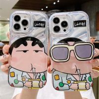 Cute Crayon ShinChan Sunglasses Bracket Phone Case For iPhone 14 13 12 11 Pro Max X XR XS 6 6S 7 8 Plus SE 2020 Silicone Cover