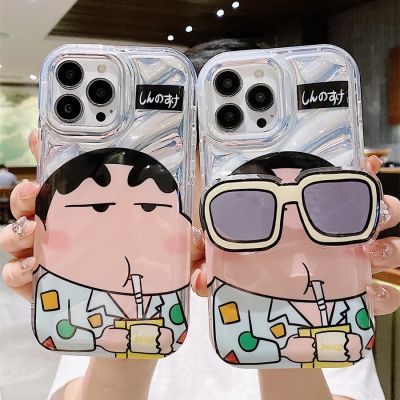 23New Cute Crayon Shinchan Sunglasses Bracket Phone Case For Iphone 14 13 12 11 Pro Max X XR XS 6 6S 7 8 Plus SE 2020 Silicone Cover