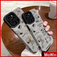 xinhuilinmeimaoyiyou Mowin - เข้ากันได้สำหรับ เคสไอโฟน เคสไอโฟน11 เคส ผ้าปิดตานักเรียน หนังนิ่มกันกระแทกเคสกล้องป้องกันการ์ตูนน่ารักสุนัขสีขาวเข้ากันได