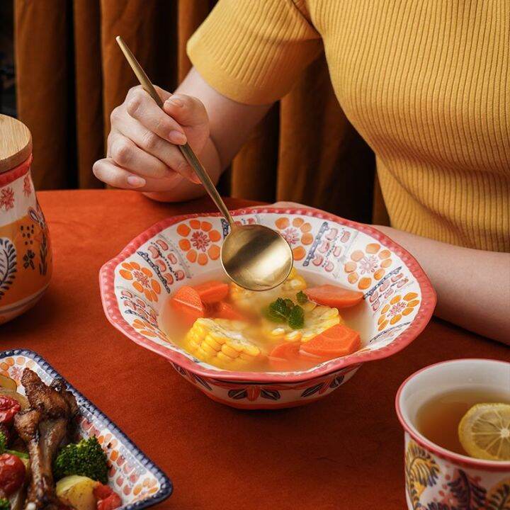 OMK 800ML French style Ceramic Salad bowl with handle Lazada