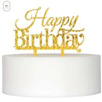 YULANNIA คัพเค้ก กลิตเตอร์ เสบียง อะคริลิค สุขสันต์วันเกิด ตกแต่งเค้ก เค้กท็อปเปอร์ ที่วางเค้ก อุปกรณ์ประกอบฉากปาร์ตี้