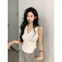 Sweet Hot Girl White Small Vest Sling Inner Wear Womens Summer French Chic Pure Desire Polo Collar Sleeveless Tops Outerwear