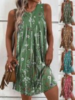 【HOT】☜ Sundress O-Neck Sleeveless Floral Print Loose Dresses Oversized S-5XL ZC516