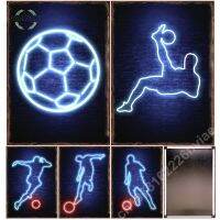 Neon Football Player ศิลปะโลหะดีบุกป้ายโปสเตอร์,Highlight Line Picture, Aesthetic Wall Decor, Ideal Room ตกแต่งสำหรับผู้ที่ชื่นชอบกีฬา