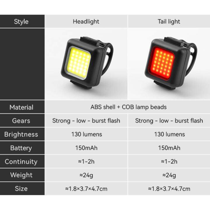 ไฟเตือน-cob-led-130lm-80lm-ไฟจักรยานท้ายจักรยานไฟหน้า150mah-ประเภท-c-กันน้ำแบบชาร์จ-usb-โคมไฟจักรยาน