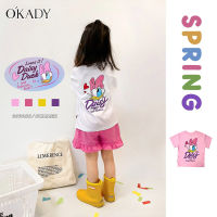 OKADY เสื้อทีเชิ้ตเด็กผู้หญิงผ้าคอตตอนแขนสามส่วนเสื้อผ้าเด็กเด็กผู้หญิงเป็ดโดนัลด์