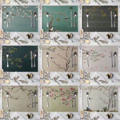 Fashion Print Rectangle vintage tree flower Table Pad Cut Mats Placemat for Dinner Kitchen Table 40x30cm