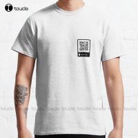 เสื้อยืดผู้ชายคอกลมแขนลำลองขาสั้นพิมพ์ลายคลาสสิก Rick Roll Link QR Code เสื้อคอกลมแฟชั่นพิมพ์ลาย100%