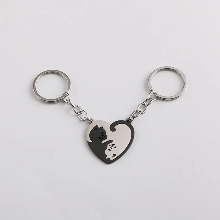 จี้พวงกุญแจจี้พวงกุญแจรอบพวงกุญแจ2ชิ้น-เซ็ตพวงกุญแจหัวใจรักพวงกุญแจคู่