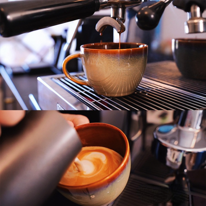 250มิลลิลิตรญี่ปุ่นถ้วยเซรามิกวินเทจลาเต้-la-ดอกไม้ถ้วยกาแฟร้านกาแฟถ้วยกาแฟจานชุด