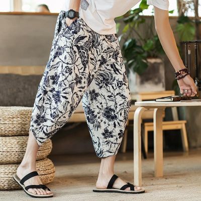 ❅▥  Thai elephant trunks male employed in cotton linen trousers popular logo Thai beach shorts trousers myanmar clothing 7 minutes of pants