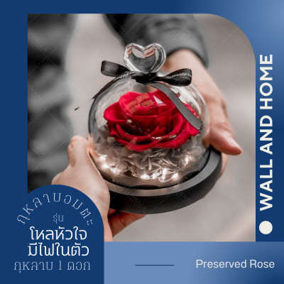 กุหลาบโหลแก้วหัวใจ มีไฟในตัว กุหลาบสดในโดมแก้ว กุหลาบอมตะ Preserved Rose ของขวัญวันครบรอบ ของวัญวันวาเลนไทน์ ของวัญให้แฟน