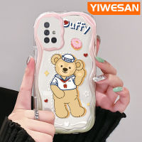 YIWESAN เคสปลอกสำหรับ Samsung Galaxy A72 4G A72 5G เคส A71ลายการ์ตูนหมีดัฟฟีขอบคลื่นเนื้อครีมกันกระแทกแบบใสนิ่มเคสมือถือโปร่งใสลายกล้องถ่ายรูปที่สร้างสรรค์เคสป้องกันซิลิกาเจล