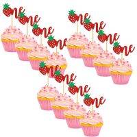 12Pcs Strawberry Toppers Food Picks for 1st Birthday Baby Shower Decorations Anniversary Supplies