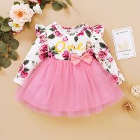 Girls Summer Dress Baby Girl Spring Outfits Clothes Tutu Dress Girl Kids Long Sleeve White Tulle Pink Floral Birthday Dress