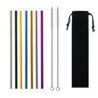 7 Colors Reusable Drinking Straw Eco-Friendly 18/10 Stainless Steel Straws Set Metal Colorful Straws Bar Party Accessory Specialty Glassware