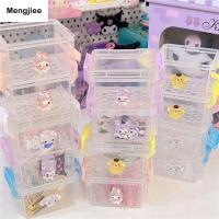 Mengjee Cinnamoroll เดสก์ท็อปสามชั้นกล่องหัวเข็มขัดทำนองของฉันกล่องเก็บของเดสก์ท็อปโปร่งใส SundriesFinishing Box น่ารักบ้าน