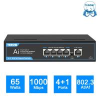 TEROW อุปกรณ์ส่งกระแสไฟฟ้ากิกะบิตเต็ม5 Ports1000mbps เครือข่าย LAN RJ45ฮับตัวสลับอีเทอร์เน็ตอัจฉริยะ65W สำหรับกล้อง IP ไร้สาย AP/WiFi