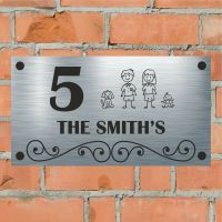 ﹉ Family Aluminium House Sign Personalised - House Name/Number amp; Street Name