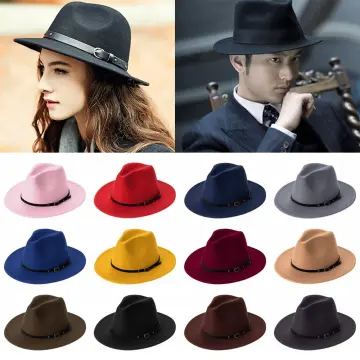 New 9.5cm wide-brimmed hats for men and women Fedora hats autumn and winter  retro belts big-brimmed jazz hat felt hat - AliExpress